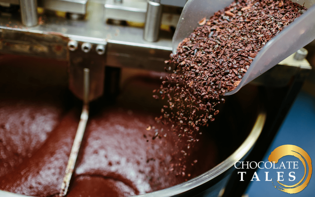 This image shows one of the steps to the process of chocolate making.