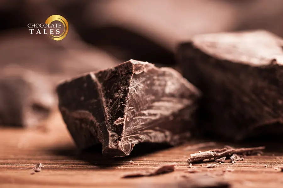 Close-up of a piece of rich dark chocolate that has many health benefits