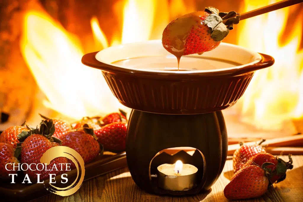 This image features chocolate fondue